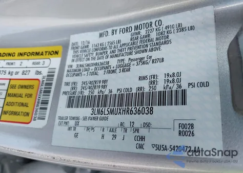 2017 Lincoln Mkz Hybrid Reserve из США, поврежденный, VIN 3LN6L5MUXHR636038